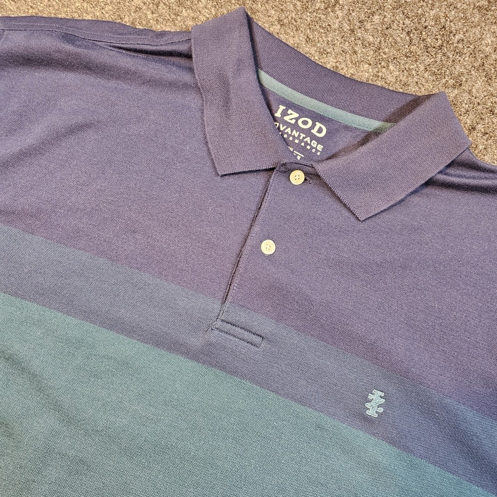 IZOD Advantage Performance Polo Shirt Mens 2XLT Blue Colorblock Stretch Golf Tal